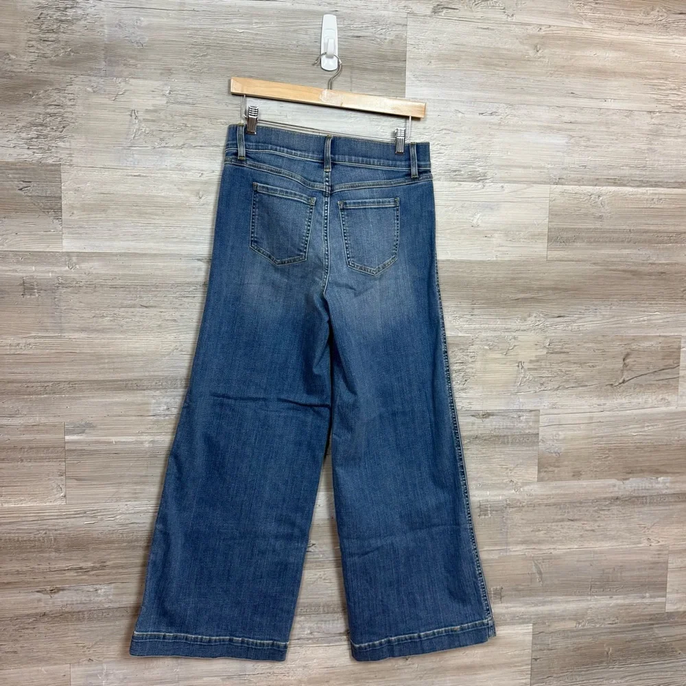 SPANX Seamed-Front Wide Leg Jeans - Blue Pull-On Shaping Denim - Size M - Picture 7 of 13